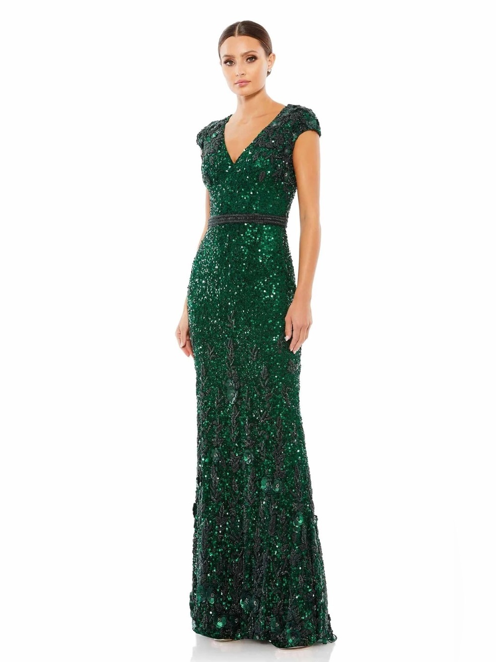 Mac Duggal 5505 NWT V-neckline Long Embellished Mermaid Dress in Emerald
